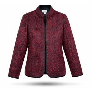 Chicos Quilted Damask Paisley Jacket Mock Neck Mandarin Collar Red Black Sz 1 M
